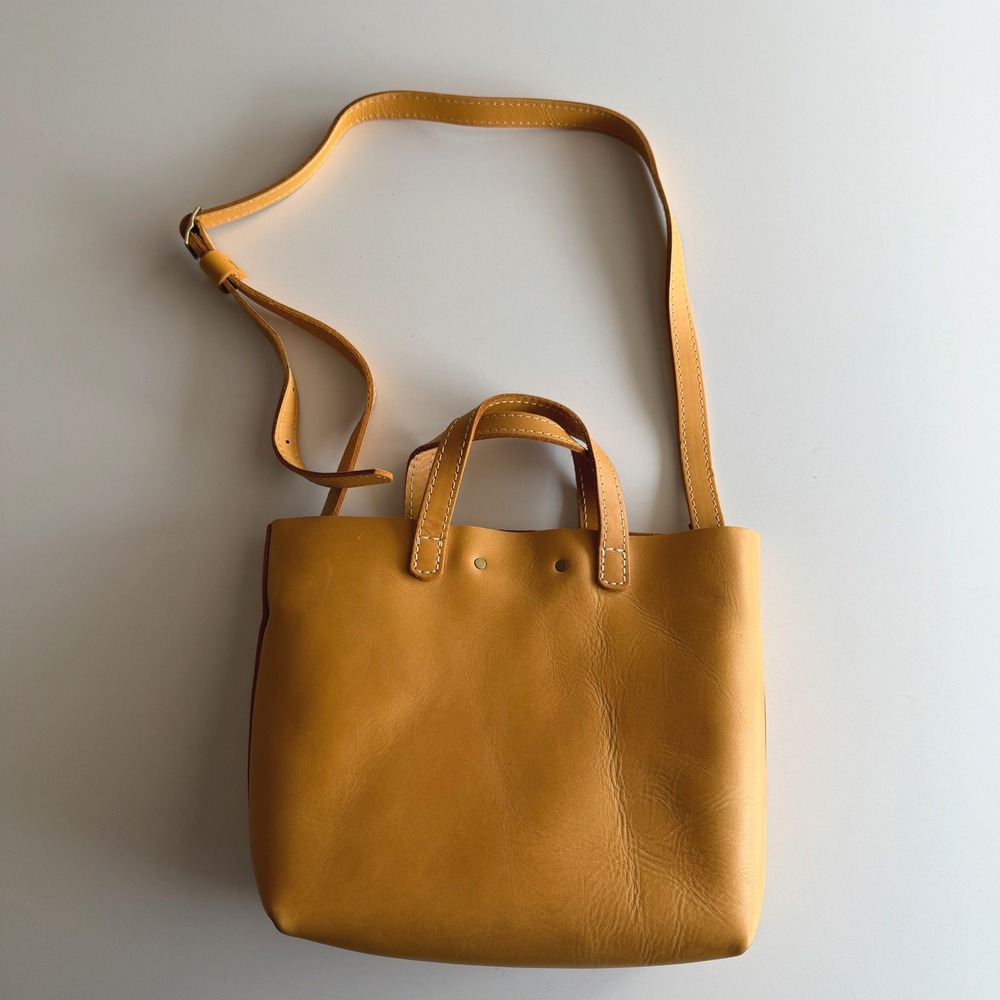 Portland Leather Goods Mini Crossbody Snap Top Sunflower Yellow Bag Purse - Picture 4 of 8